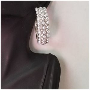 NWT Faux Pearl & Rhinestone Hoop Earrings